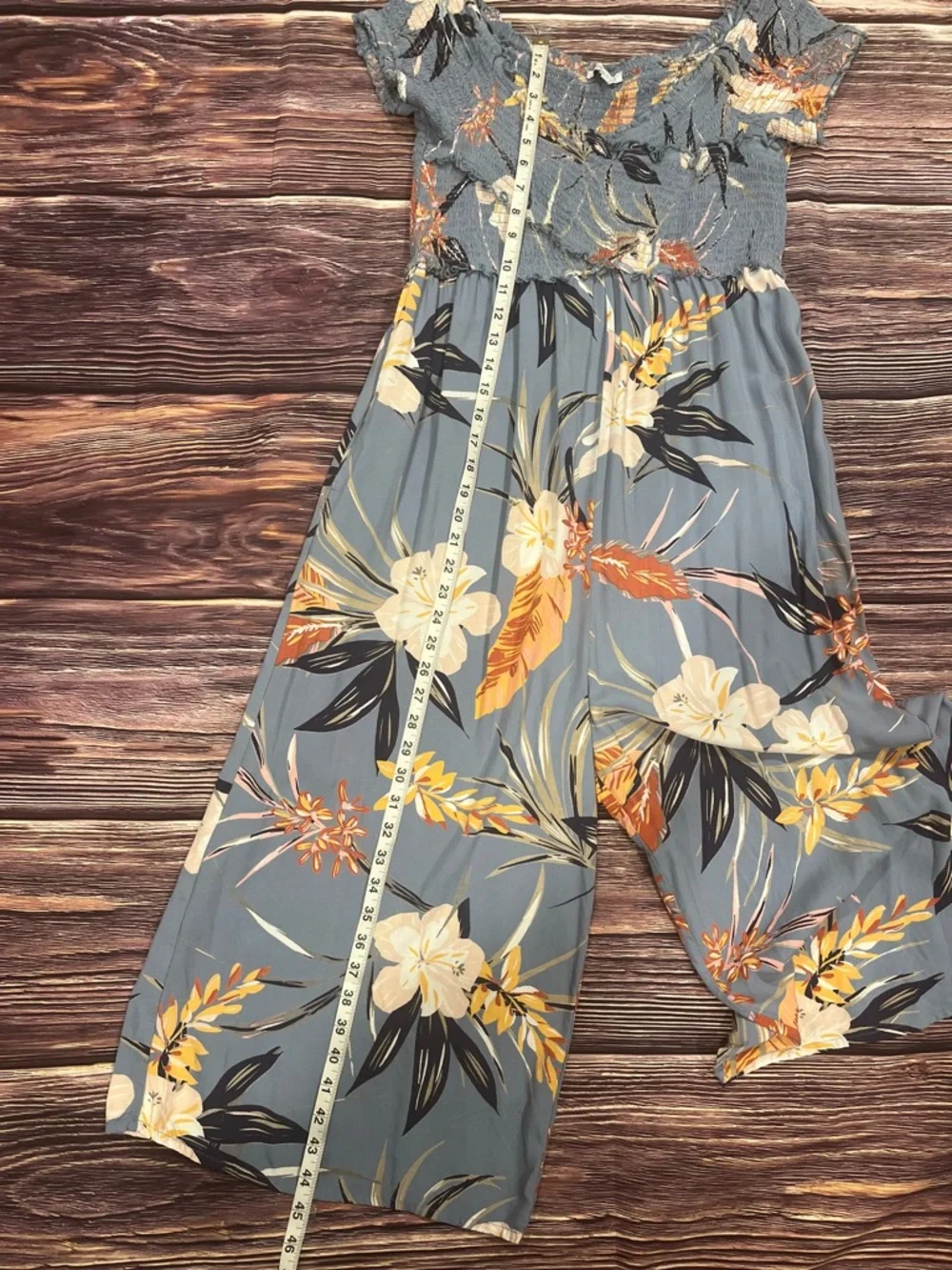 Patrons of Peace Blue/Gray Tropical Flower Romper L - Picture 11 of 12